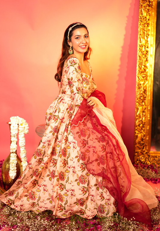 PEACH DRAKSHA CHANDERI SUIT SET