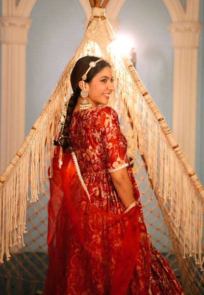 DEEP ORANGE AANCHAL CHANDERI SUIT SET
