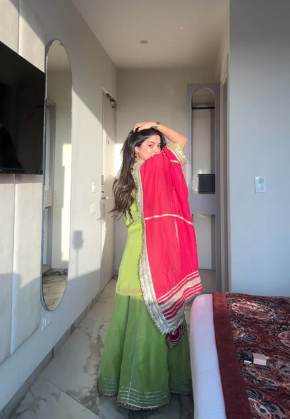 GREEN PURE ORGANZA SHARARA SET