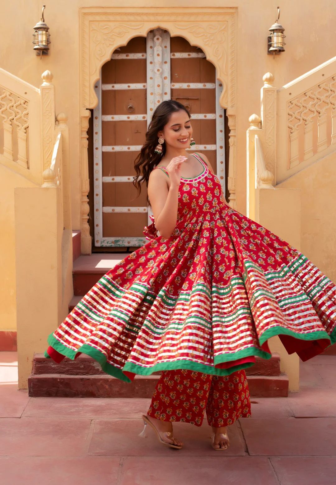 RED PARI COTTON GOTA PATTI ANARKALI SUIT SET