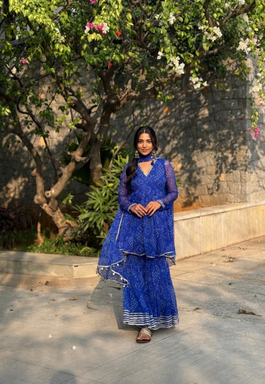 BLUE SWATHI CHIFFON SHARARA SET