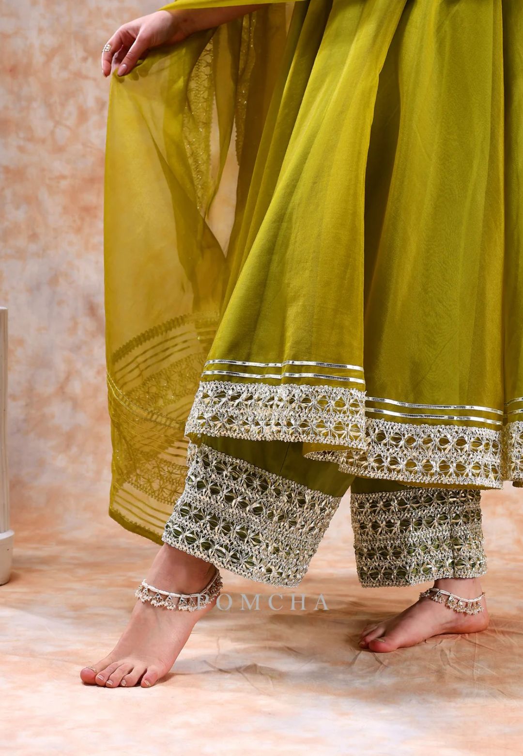 MEHENDI GREEN DIL KASH ORGANZA ANARKALI SUIT SET