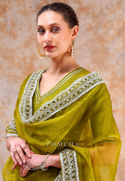 MEHENDI GREEN DIL KASH ORGANZA ANARKALI SUIT SET