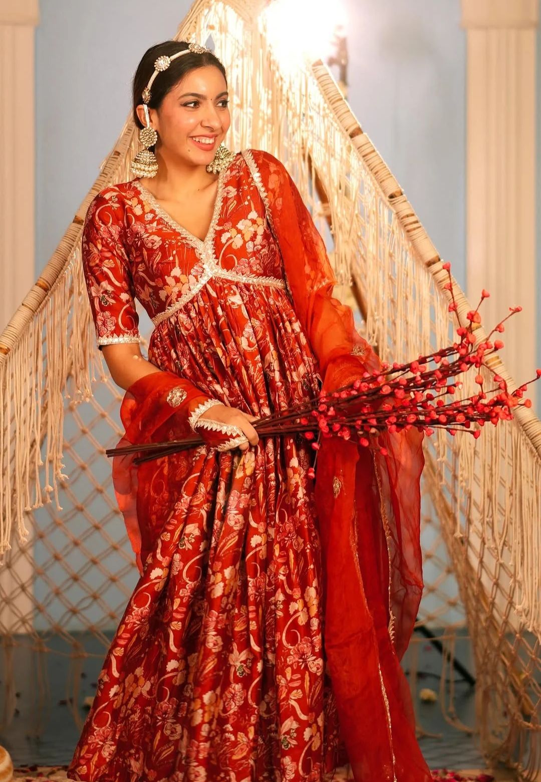 DEEP ORANGE AANCHAL CHANDERI SUIT SET