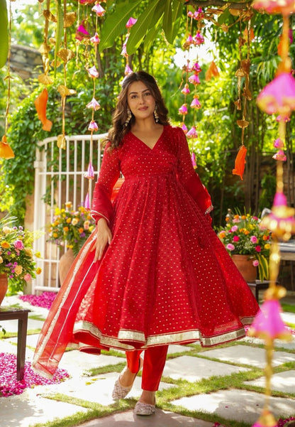 RED CHERISE ORGANZA SUIT SET