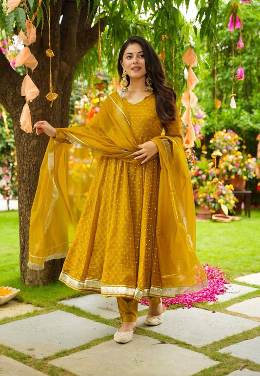 MUSTARD ZESTA ORGANZA SUIT SET