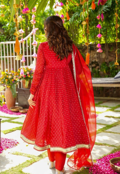RED CHERISE ORGANZA SUIT SET