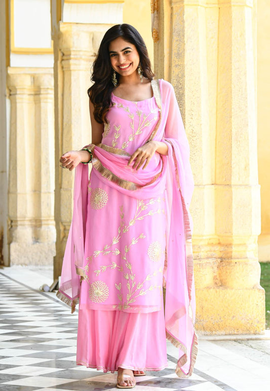 PINK GOTA CHIFFON SUIT SET