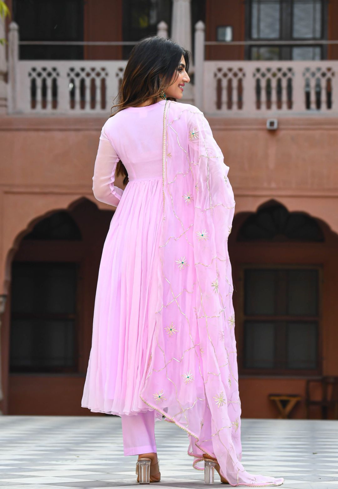 LIGHT PINK CHIFFON GOTA SUIT SET
