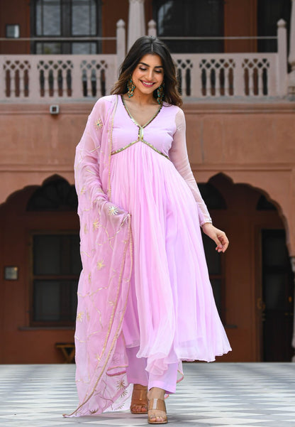 LIGHT PINK CHIFFON GOTA SUIT SET