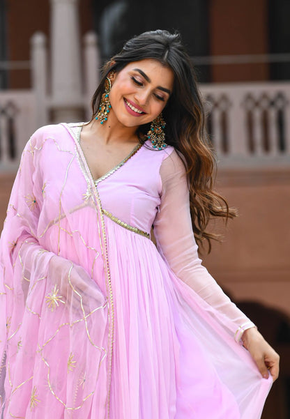 LIGHT PINK CHIFFON GOTA SUIT SET