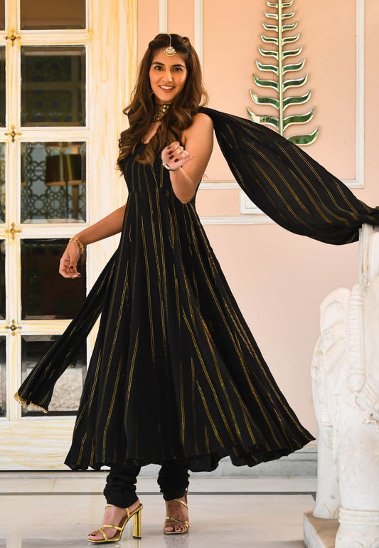 BLACK LUREX GEORGETTE SUIT SET