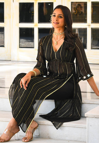BLACK SHIMMER LUREX KURTA SET