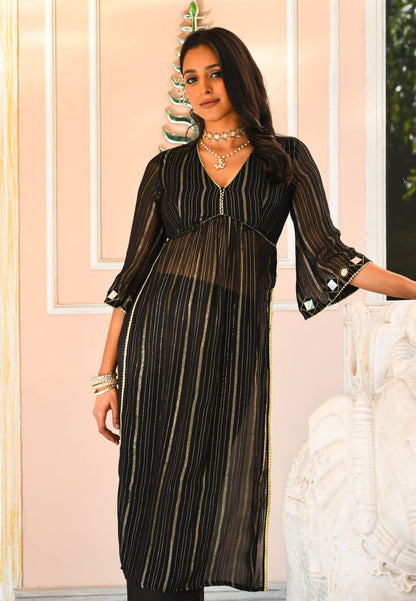 BLACK SHIMMER LUREX KURTA SET