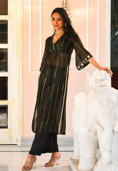 BLACK SHIMMER LUREX KURTA SET