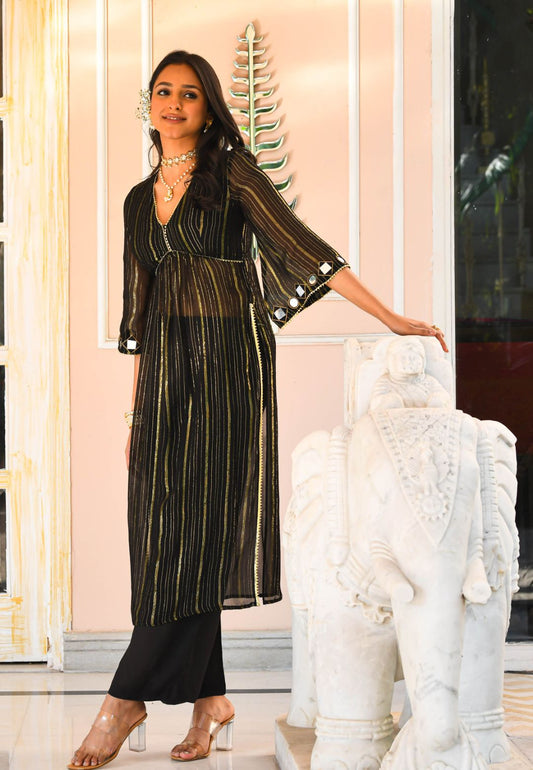 BLACK SHIMMER LUREX KURTA SET