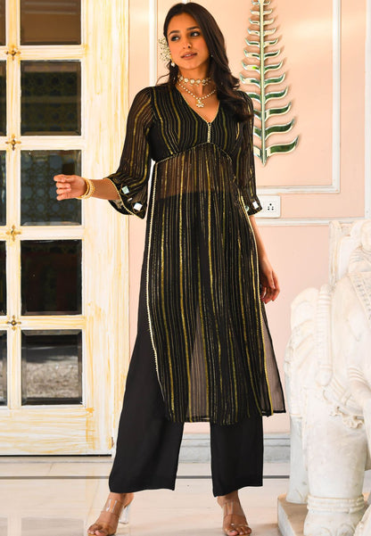 BLACK SHIMMER LUREX KURTA SET