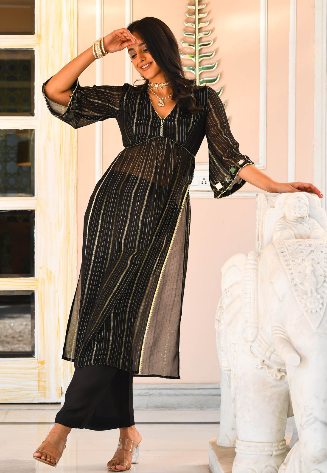 BLACK SHIMMER LUREX KURTA SET