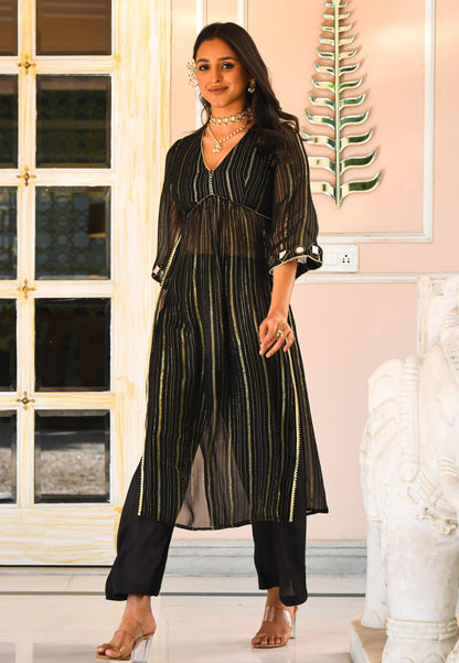 BLACK SHIMMER LUREX KURTA SET