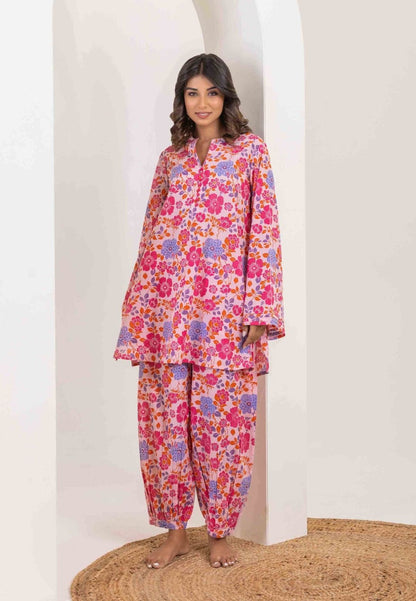 PINK FLORAL COOORD COTTON KURTA SET