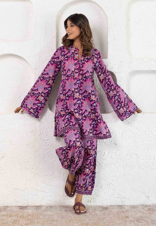 PURPLE FLORAL COOORD  COTTON KURTA SET