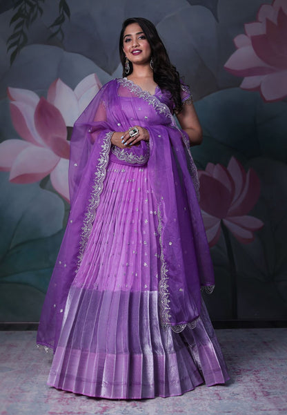 LILAC PURPLE ORGANZA SEQUIN ANARKALI SET