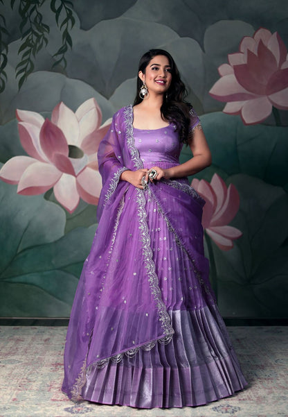 LILAC PURPLE ORGANZA SEQUIN ANARKALI SET