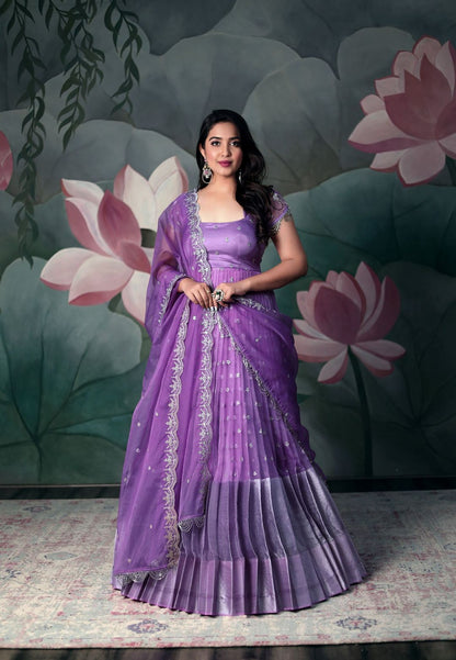 LILAC PURPLE ORGANZA SEQUIN ANARKALI SET