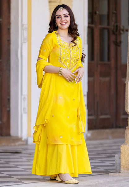 YELLOW COTTON DOORIYA SUIT SET