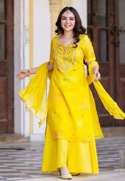 YELLOW COTTON DOORIYA SUIT SET