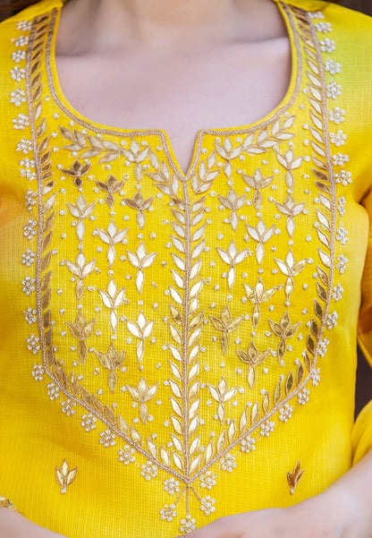 YELLOW COTTON DOORIYA SUIT SET