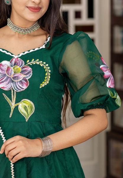 GREEN ORGANZA ANARKALI SUIT SET