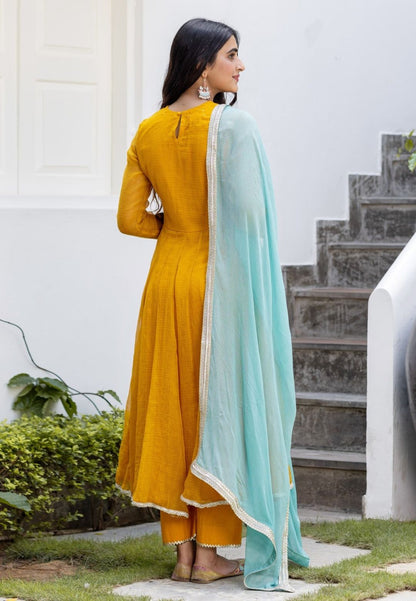 YELLOW BLUE DOORIYA COTTON SUIT SET