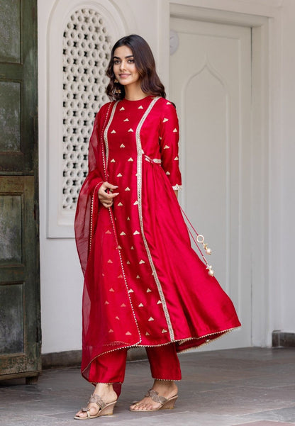 MAROON RED SILK SUIT SET