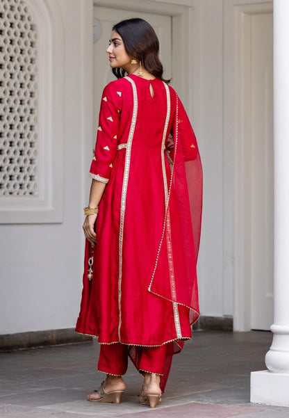 MAROON RED SILK SUIT SET