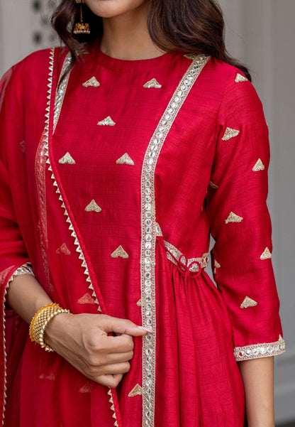 MAROON RED SILK SUIT SET