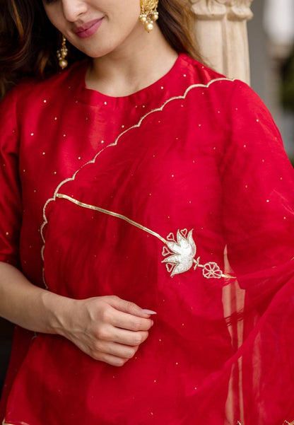 RED REGAL CHANDERI SUIT SET