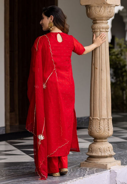 RED REGAL CHANDERI SUIT SET