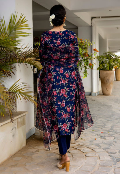 NAVY BLUE CHANDERI STRAIGHT SUIT SET