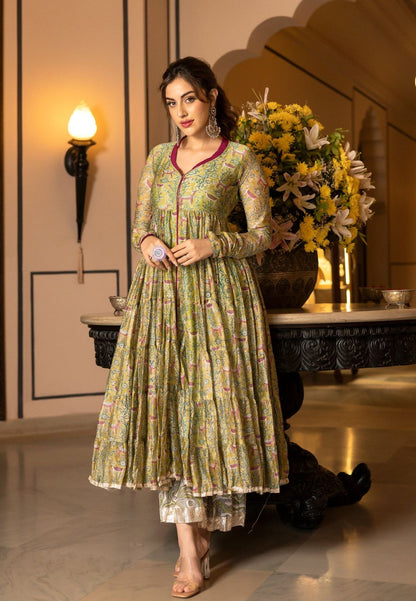 MUSTARD GREEN SAMYUKTA CHANDERI SUIT SET