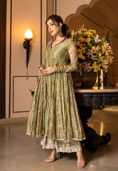 MUSTARD GREEN SAMYUKTA CHANDERI SUIT SET