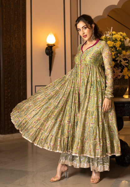 MUSTARD GREEN SAMYUKTA CHANDERI SUIT SET