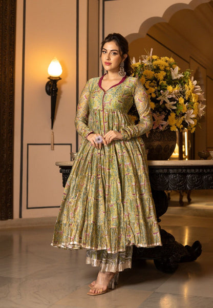 MUSTARD GREEN SAMYUKTA CHANDERI SUIT SET