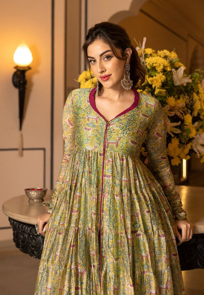 MUSTARD GREEN SAMYUKTA CHANDERI SUIT SET