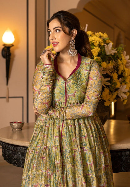 MUSTARD GREEN SAMYUKTA CHANDERI SUIT SET