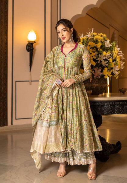 MUSTARD GREEN SAMYUKTA CHANDERI SUIT SET