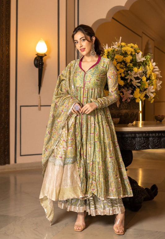 MUSTARD GREEN SAMYUKTA CHANDERI SUIT SET