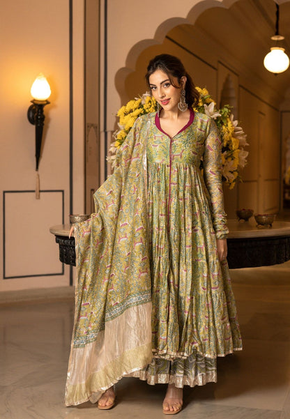 MUSTARD GREEN SAMYUKTA CHANDERI SUIT SET
