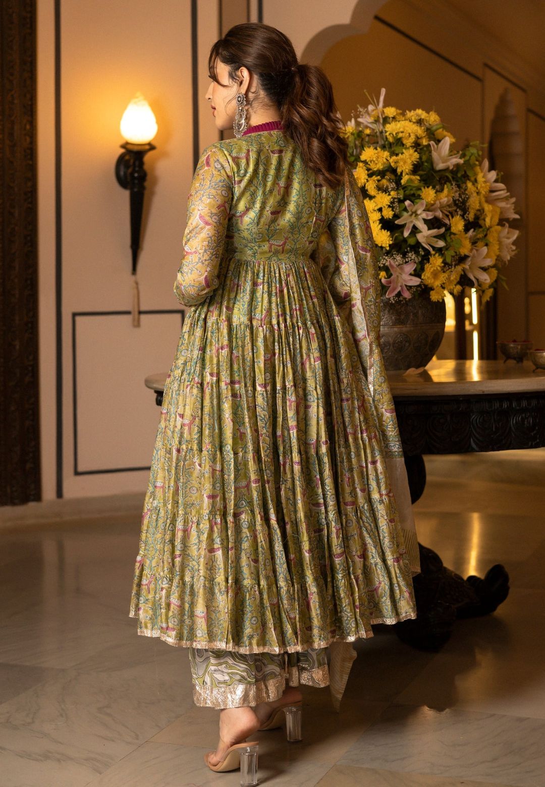 MUSTARD GREEN SAMYUKTA CHANDERI SUIT SET