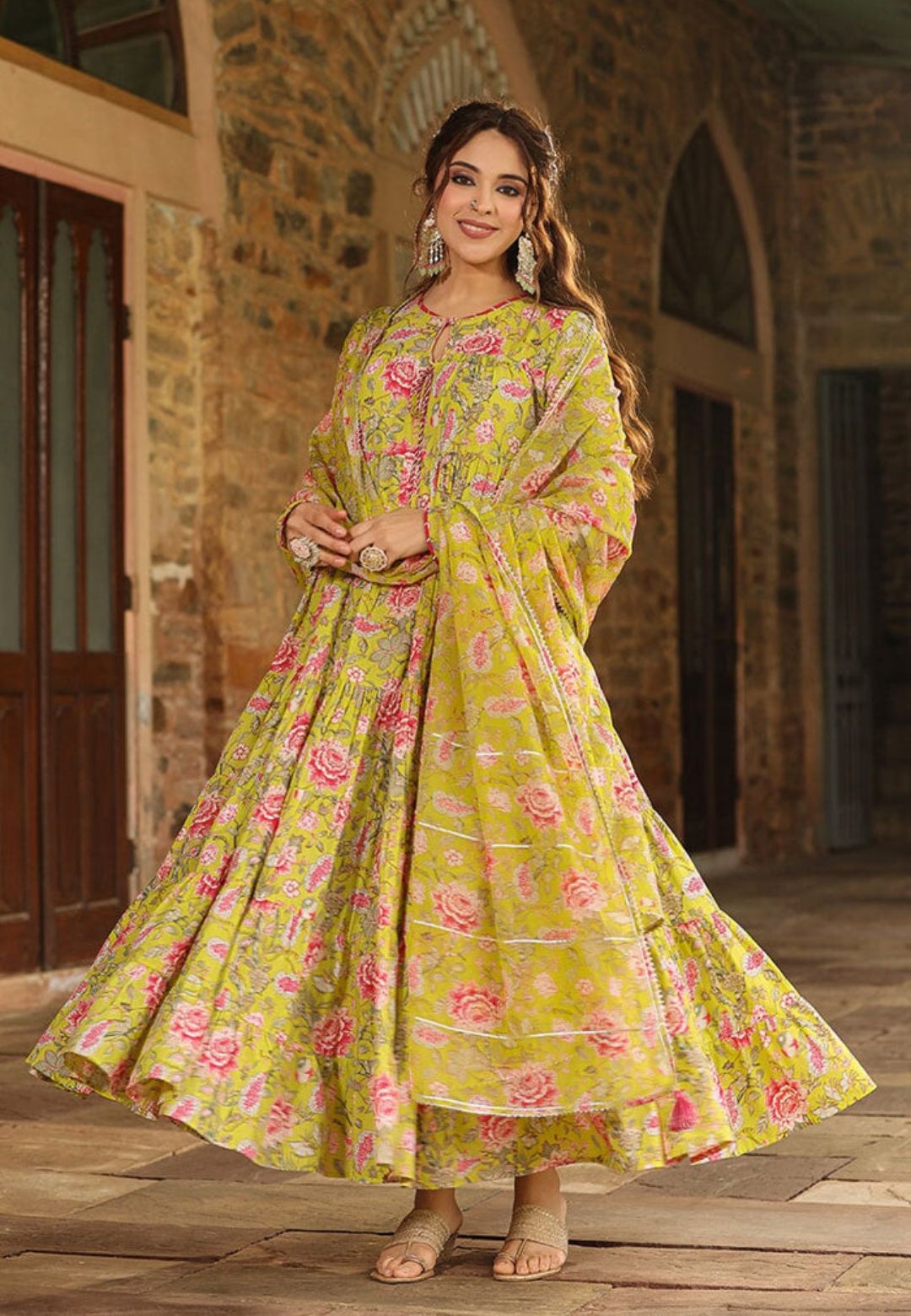 GREEN FLORAL RIDA COTTON SUIT SET